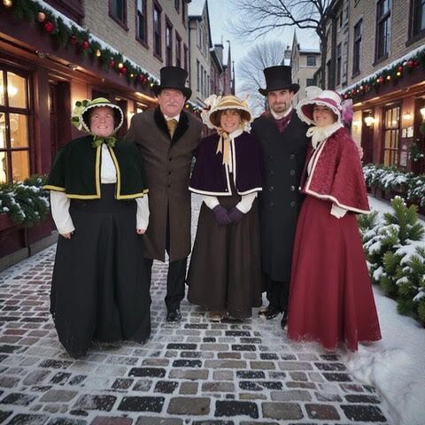 Olde Towne Singers. Two men and three women in era appropriate clothing.
